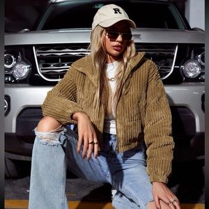 SHEIN Slant Pocket Corduroy Puffer Jacket